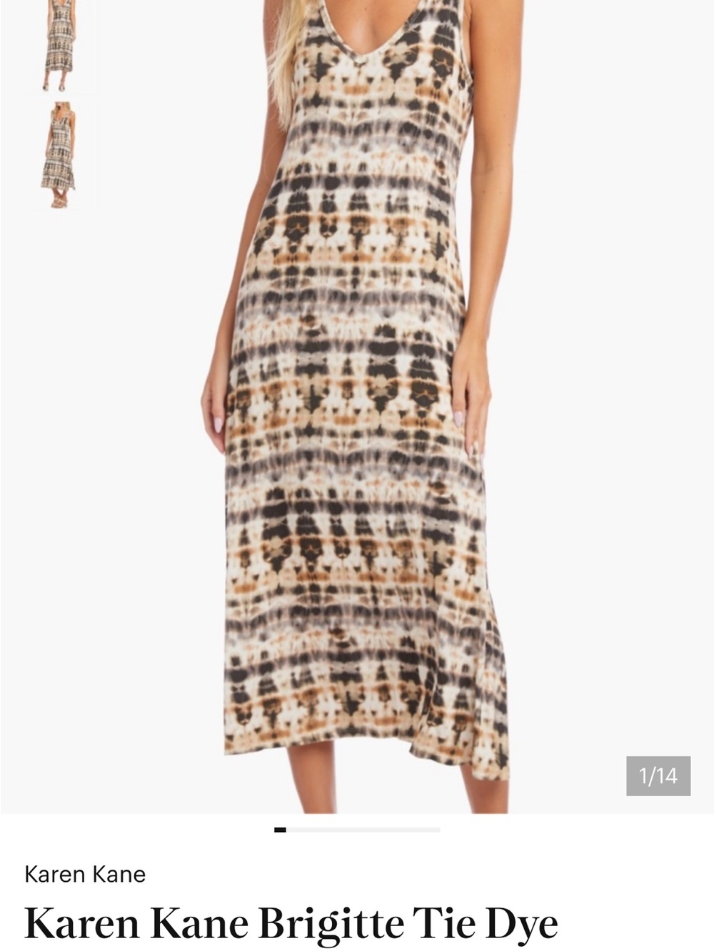 Karen Kane Neutral Tie-Dye Midi Dress in Cream, Brown & Black